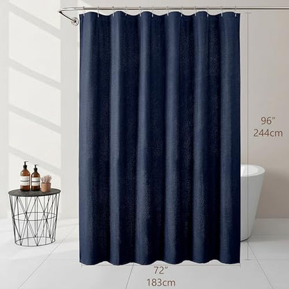 Extra Long Navy Blue Shower Curtain 96 Inch Long 1 Piece, Waffle Embossed Textured Fabric Shower Curtain for Bathroom Large Hotel, Water Resistant, Machine Washable, 72Wx96L Inches - color: Navy Blue, size: 72"W x 96"L (Pack of 1)