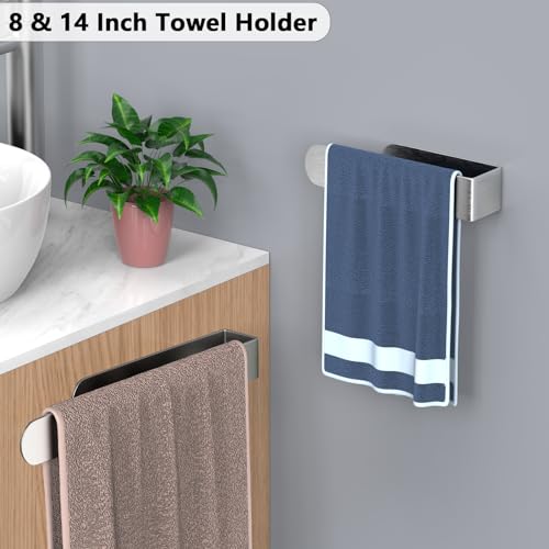 HUFEEOH Adhesive Hand Towel Holder, 8 Inch Sticky Towel Bar and 14 Inch Towel Holder Wall Mounted, Stainless Steel Kitchen Towel Holder Hand Towel Rack for Bahtroom Hotel RV Kitchen (Silver-8"&14”) - color: Silver, size: 2PC (8 Inch + 14 Inch)