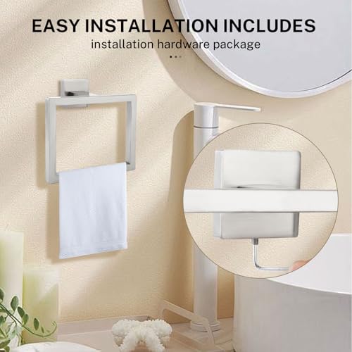 2-Piece Brushed Nickel Square Towel Ring,Modern Hand Towel Holder for Bathroom,Stainless Steel Towel Hangers Wall-Mounted Towel Rack - color: Brushed Nickel, size: 2 Pcs