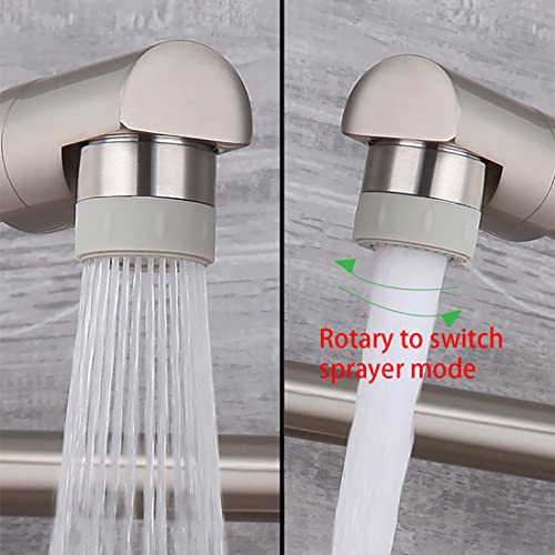 Wall Mount Kitchen Faucet 4""-8"" Center, Pot Filler Tap with Side Sprayer | 304 Stainless Steel Constructed, Brushed Nickle, Rotatable, Foldable - color: Style C, Large S-Union