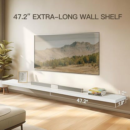 AMADA HOMEFURNISHING Floating Shelves Wall Mounted, 47 x 8 Inch Wall Shelves for Bathroom, Bedroom, Living Room, White Shelves Set of 2 - color: White, size: 47 inches