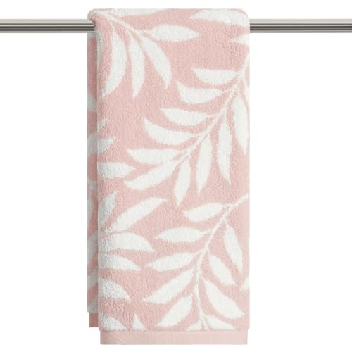 Artoid Mode 1 Pc Beige Pink Leaves Jacquard Hand Towels for Bathroom, 100% Cotton Soft Absorbent Bathroom Decor Towels, 13.7 x 29.5 Inch - color: Beige/Pink, size: 13.7" x 29.5", 1PC