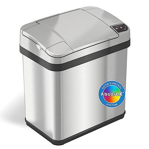 iTouchless 2.5 Gallon Bathroom Trash Can with Odor Control, Automatic Motion Sensor Bin, Soft-Close Stainless Steel, Slim Wastebasket for Narrow Spaces, Silver - color: Silver, 4 Gal
