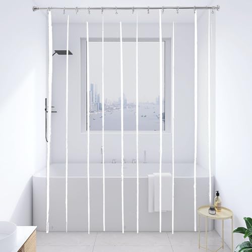 Super Extra Tall Clear 9ft Shower Curtain 108 inches Long for Patio | 72x108" Transparent Plastic PEVA Vinyl Waterproof Liner with 3 Magnets, 12 Pack Stainless Steel Hooks Included - color: Clear, size: 72"W x 108"L (Pack of 1)
