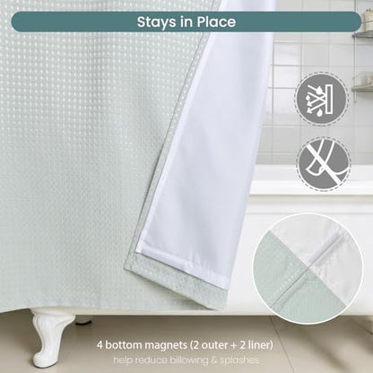 No Hook Shower Curtain Set with Snap-in Detachable Liner, 230 GSM Waffle Weave Fabric, Heavy Duty Water-Repellent, Sage Green, 72 x 86 Inch - color: Sage Green, size: 72"W x 86"L (Pack of 1)