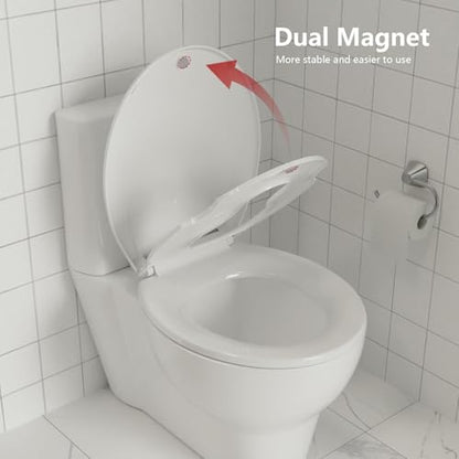 19" Elongated Toddler Toilet Seat, Built-In Potty Training Seat with Soft Quiet Close Non-Slip Design, Magnetic Kids Seat and Cover, Detachable Seat for Longtime Usage,Almond - color: White, with Toddler Seat (2-Pack), size: Round (17″)