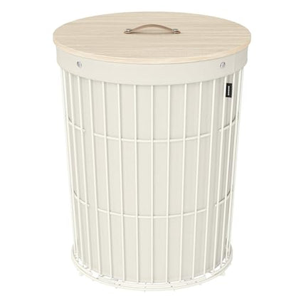 SONGMICS Laundry Hamper with Lid, Round, 25 Gallons (95 L) | Laundry Basket, Versatile, Large Capacity, Removable Fabric Liner, Cream, STOUT Collection ULCB160W01