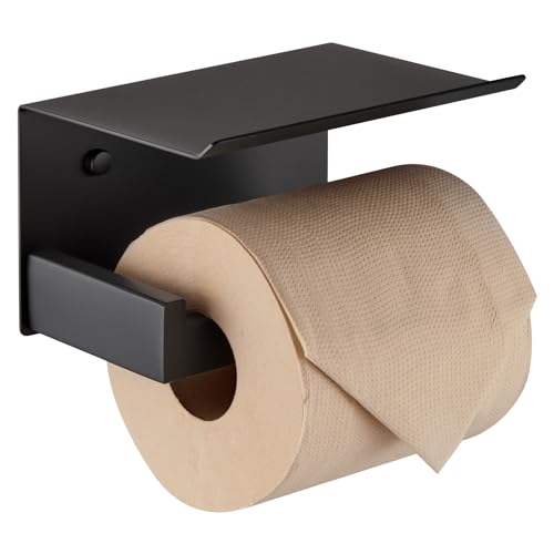 KOKOSIRI Black Toilet Paper Holders with Shelf Bathroom Toilet Paper Roll Holder SUS304 Stainless Steel Wall Mounted, Matte Black, B2010BK - color: Matte Black, size: With Shelf(1 Pack)