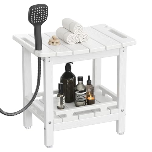 NALONE Shower Bench, HDPE Shower Stool for Shaving Legs with Handle (White) | Indoor and Outdoor Use, All Weather and Long Last, Perfect for Inside Shower - size: White