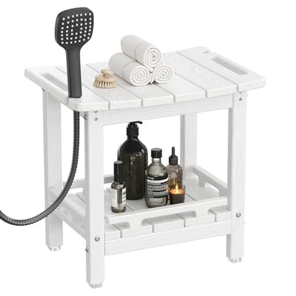 NALONE Shower Bench, HDPE Shower Stool for Shaving Legs with Handle (White) | Indoor and Outdoor Use, All Weather and Long Last, Perfect for Inside Shower - size: White