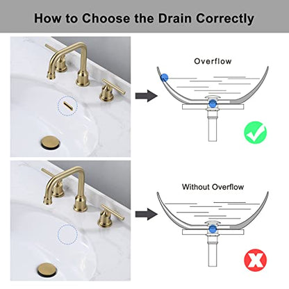 WOWOW Bathroom Sink Drain, Pop Up Drain Stopper for Bathroom Sink and RV Sink, with Overflow, Brushed Gold Vessel Sink Drain, Built-in Anti-Clogging Strainer - color: Gold, style: Style A: pop up drain