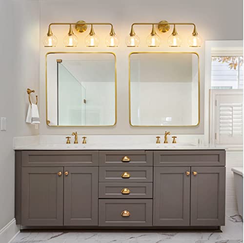 Gold Bathroom Vanity Light 4-Light Bathroom Vanity Light Fixtures Over Mirror with Clear Glass Shade 30.7 inch Wall Sconce Lighting Bath(Exclude E26 Bulb) - color: Gold, size: 4 Light