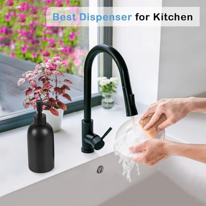 Natheeph Soap Dispenser for Bathroom/Kitchen Fill Hand Soap/Dish Soap, 14OZ | Soap Pump Dispenser Bottle, Ceramic Soap Dispenser Refillable Shampoo/Lotion/Liquid/Detergent for Bathroom/Kitchen (Black) - color: Black