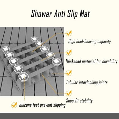 6 pcs Raised Shower Mat Bathtub Non Slip Square Bath Mat Stand Up, Plastic Interlocking Deck Tiles for Inside, Portable Bathroom Floor Shower Textured Surface (Gray 9.6x9.6x2.4 in) - color: Gray 9.6x9.6x2.4 in