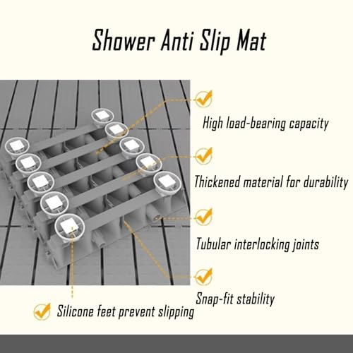 6 pcs Raised Shower Mat Bathtub Non Slip Square Bath Mat Stand Up, Plastic Interlocking Deck Tiles for Inside, Portable Bathroom Floor Shower Textured Surface (Blue 9.6x9.6x2.4 in) - color: Blue 9.6x9.6x2.4 in