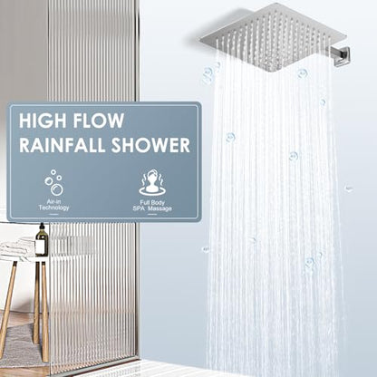 10 Inch Rain Shower Head Brushed Nickel - All Metal Stainless Steel 304, Ultra Thin Design, Modern Bathroom Square Rainfall Showerheads - Full Body Coverage Bath Shower - color: Brushed Nickel, size: 10 Inch Square