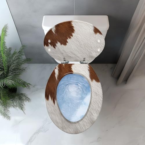 Elongated Resin Toilet Seat, Quietly Close Quick Release Hinges Cover | Toilet Lid Cover Easy to Clean and Install, Cow fur Heavy Duty Toilet Seat - color: pattern10, size: V-shape