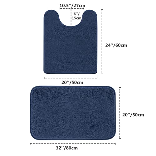 VANZAVANZU Bathroom Rug Set - U Shaped Toilet Rug & Cover, Non Slip, Extra Soft Absorbant Microfiber (20"x24" U Plus 20"x32", Navy Blue) - color: Navy Blue, size: 20"x32" Plus 20"x24" U