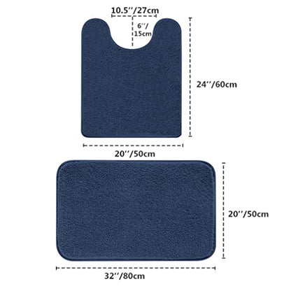VANZAVANZU Bathroom Rug Set - U Shaped Toilet Rug & Cover, Non Slip, Extra Soft Absorbant Microfiber (20"x24" U Plus 20"x32", Navy Blue) - color: Navy Blue, size: 20"x32" Plus 20"x24" U