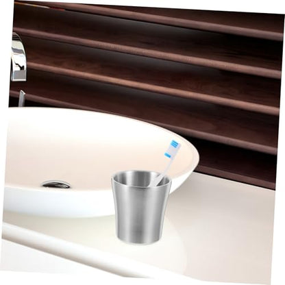 Stainless Steel Toothbrush Holder Cup Travel Tumbler for Bathroom Use Lightweight Metal Rinse Mug Simple Silver for Men Women and Students