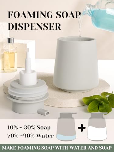 INGOFIN Ceramic Foaming Soap Dispenser -14 oz Foam Hand Soap Dispenser Bathroom, Modern Refillable Dish Wash Bottle for Kitchen with Large Pump, Matte Grey - color: Grey-foam
