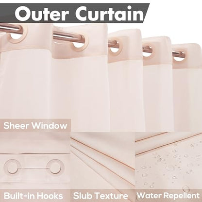 River Dream No Hook Shower Curtain with Snap-in Liner Set, Pink, 71x74 | Snap on/off Waterproof PEVA Liner, See Through Top Window, Slub Textured, Hotel Style Shower Curtain Set, Standard Size - color: Pink, size: 71"W x 74"L (Pack of 1)