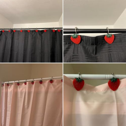 Strawberry Shower Curtain Hooks Rings Set of 12 for Shower Rod | Rustproof Metal S Shower Hook with Resin Strawberry Decorative Curtain Hooks, Cute Fashion Fruit Theme Kids Bathroom Decor