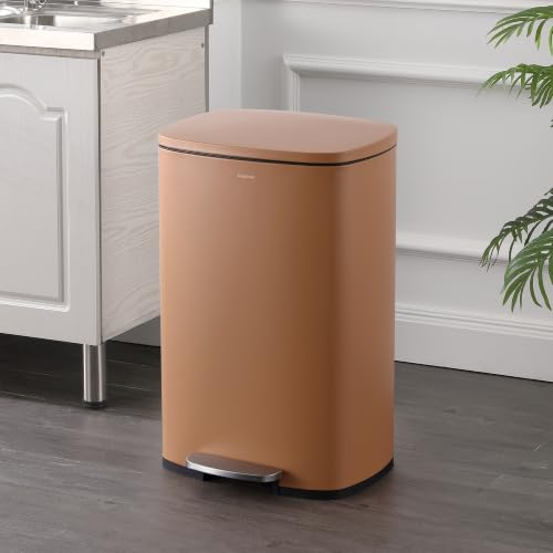 happimess Connor 2-Piece Iron Trash Can, Clay Rose | 13.2 And 1.3 Gallons, Rectangular, Soft-Close Lid, Step Pedal, 20 Liners, 26" And 12" Height - color: Clay Rose