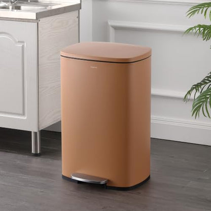 happimess Connor 2-Piece Iron Trash Can, Clay Rose | 13.2 And 1.3 Gallons, Rectangular, Soft-Close Lid, Step Pedal, 20 Liners, 26" And 12" Height - color: Clay Rose