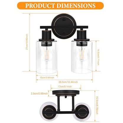 Oil Rubbed Bronze 2-Light Modern Vanity Light for Bathroom - 2-Light Oil Rubbed Bronze Bathroom Vanity Light Fixture, 2-Bulb Wall Sconce Over Sink - color: Oil-Rubbed Bronze, size: 2-Light