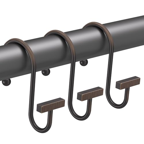 Bathway Shower Curtain Hooks, Shower Curtain Rings Rust Proof, 12PCS Shower Hooks for Shower Curtain, T-Bar Design Convenient Elegant Shower Curtain Hangers for Bathroom Kitchen Wardrobe, Bronze - color: Bronze