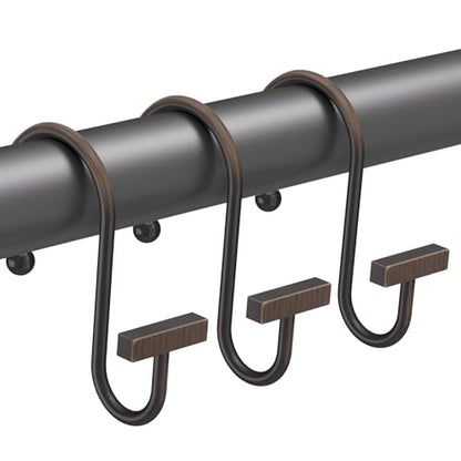 Bathway Shower Curtain Hooks, Shower Curtain Rings Rust Proof, 12PCS Shower Hooks for Shower Curtain, T-Bar Design Convenient Elegant Shower Curtain Hangers for Bathroom Kitchen Wardrobe, Bronze - color: Bronze