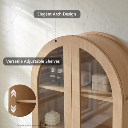 Bathroom Arched Wall Cabinet, 23.5'' Wide Medicine Cabinet, Bathroom Cabinet Wall Mount W/ Glass Doors & Adjustable Shelves, Over The Toilet Storage Cabinet for Laundry Room, Bedroom,Kitchen,Natural - color: Natural