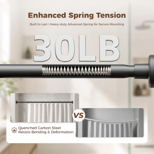 HYSEYY Heavy Duty Shower Curtain Rod,26-80inch Adjustable Tension Rod Black | No Drilling Shower Rods for Bathroom, 1" Diameter Spring Tension Curtain Rod, Non Slip Rust Proof Curtain Rod for bathtubs - color: Black