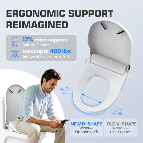 Tadashi Bidet Toilet Seat Elongated, Heated Toilet Seat, Instant Warm Water & Dryer, Feminine & Rear Wash, Self-Clean Nozzle, Slow Close Lid, Child/ECO/Silent Mode