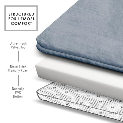 Clara Clark 3 Piece Bathroom Rugs, Velvet Memory Foam Bath Mat Set, Non-Slip Bath Rugs, Machine Wash, Dries Quickly, Ultra Soft Plush Bath Mats for Bathroom, 17 x 24/20 x 32 / Contour, Stone Blue - color: Stone Blue