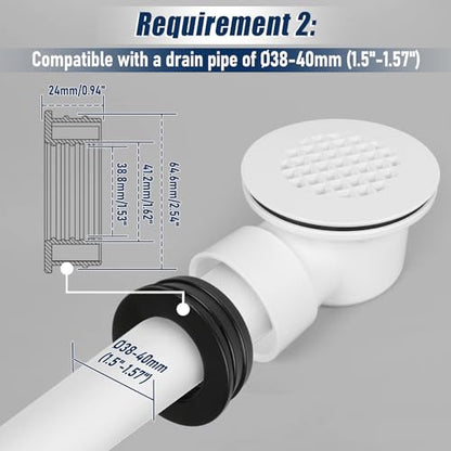 1-1/2"Side Outlet Shower Drain with Perforated Strainer Low Profile | Shower Drain Trap，PVC Shower Base Drain, Prevent Clogs & Odors, Creating Walk-in Showers