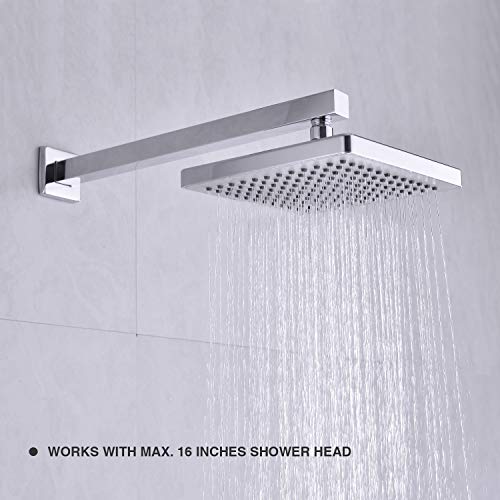Shower Arm with Flange 16 Inch Stainless Steel Overhead Shower Extension Arm Bathroom Wall Mounted Pipe for Rainfall Showerhead, Chrome - color: Chrome