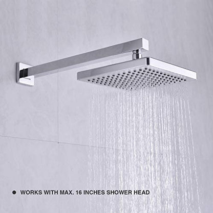 Shower Arm with Flange 16 Inch Stainless Steel Overhead Shower Extension Arm Bathroom Wall Mounted Pipe for Rainfall Showerhead, Chrome - color: Chrome
