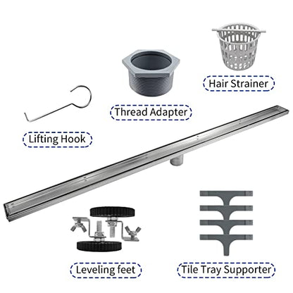 Linear Shower Drain, 304 Stainless Steel Floor Drain 42" | with Tiled Insert Grate & Hair Strainer, Bathroom 2-in-1 Tiled in Drain, CUPC Certified - color: Brushed, size: 42''