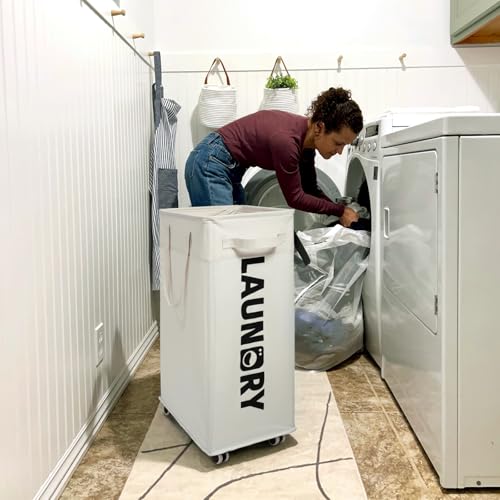 Goodpick 2-Pack Hamper with Wheels & Wash Bag, College Dorm Essentials,75L | Clothes Hamper with Removable Wash Bag for Laundry Room, Large Rolling Laundry Basket with Handles, White - color: White 2-Pack