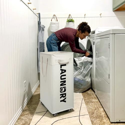 Goodpick 2-Pack Hamper with Wheels & Wash Bag, College Dorm Essentials,75L | Clothes Hamper with Removable Wash Bag for Laundry Room, Large Rolling Laundry Basket with Handles, White - color: White 2-Pack