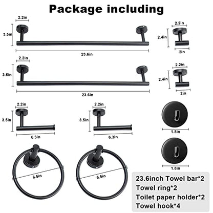 8 Pieces Bathroom Towel Rack Set, Includes 2PCS 23.6 inch Towel bar, 2PCS Towel Hook, 2 PCS Towel Ring, 2PCS Toilet Paper Holder-Matte Black Bathroom Accessories Sets - color: Matte Black, size: 10pcs-24inch