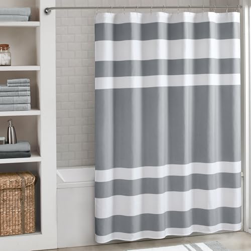 Madison Park Spa Waffle Shower Curtain Pieced Fabric with 3M Scotchgard Moisture Management Modern Home Bathroom Decorations, Tall 72"x84", Grey | Striped, Pieced Fabric Design, 3M Scotchgard Moisture Management, Hotel Quality, Modern, for Bathroom, OEKO-
