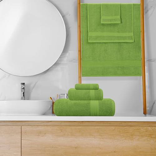 GLAMBURG Ultra Soft 8-Piece Towel Set - 100% Pure Ringspun Cotton, Contains 2 Oversized Bath Towels 27x54, 2 Hand Towels 16x28, 4 Wash Cloths 13x13 - Ideal for Everyday use, Hotel & Spa-Kiwi Green - color: Kiwi Green, size: 8 Piece Towel Set
