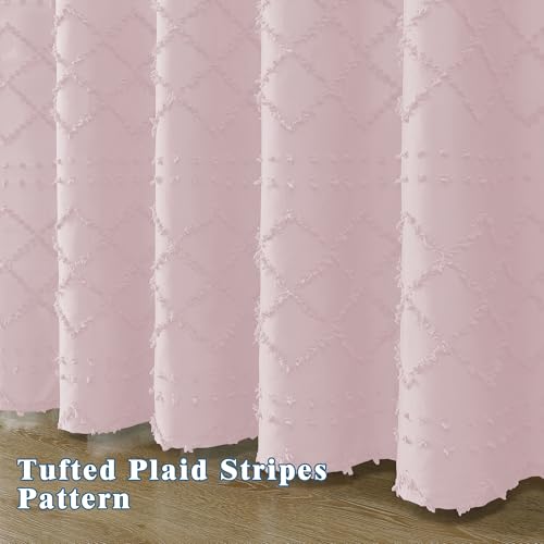 Blush Pink Stall Boho Shower Curtain, Modern Tufted Plaid Striped Narrow Half Size Fabric Shower Curtain, Farmhouse Clip Jacquard Textured Shower Curtains for Bathroom, 36" Wx72 L - color: Blush Pink, size: 36"W x 72"L (Pack of 1)