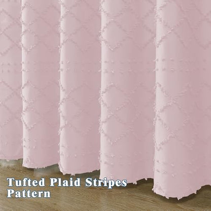 Blush Pink Stall Boho Shower Curtain, Modern Tufted Plaid Striped Narrow Half Size Fabric Shower Curtain, Farmhouse Clip Jacquard Textured Shower Curtains for Bathroom, 36" Wx72 L - color: Blush Pink, size: 36"W x 72"L (Pack of 1)