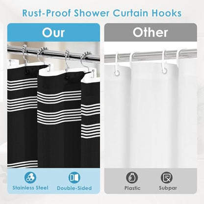 3 in 1 Shower Curtain and Liner,72 x 72 inch, Geometric Striped | Beige Brown Coffee Modern Double Layers Waterproof Fabric with See Through Top Window Open Grommet Bath Curtain - color: Striped Geometric Black