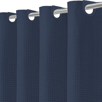 Inhousolu No Hook Shower Curtain with Removable Snap-in Liner, Waffle Weave 230 GSM Polyester, Weighted Hem, Water Repellent Washable, 72 x 72 Inch, Navy Blue - color: Navy Blue, size: 72"W x 72"L (Pack of 1)