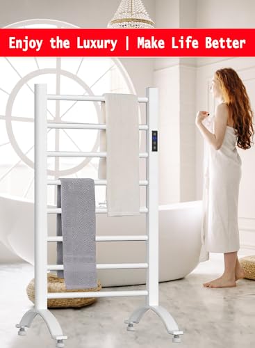 Heated Towel Rack, 8-Bar Towel Heater, Wall Mounted/Freestanding Design Towel Warmer, White